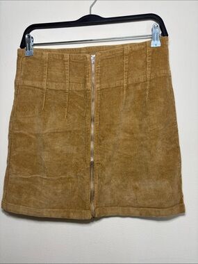 Jolt Camel Corduroy Front-Zip Mini Skirt